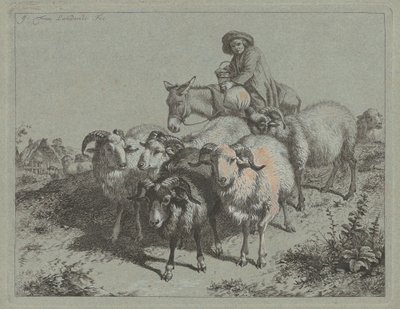 Poika aasilla ajamassa laumaa, 1763. tekijältä Francesco Londonio
