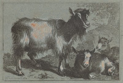 Vuohi ja kaksi lasta, 1758. tekijältä Francesco Londonio