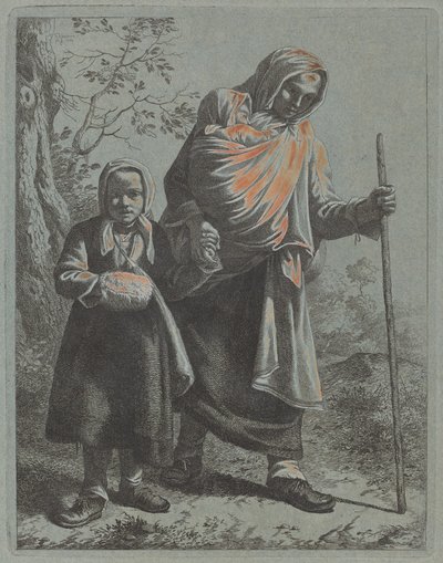 Talonpoikanainen vauvan ja pienen tytön kanssa, 17601764. tekijältä Francesco Londonio