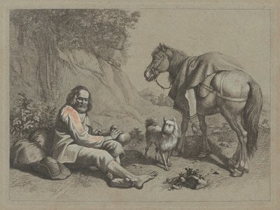 Istuva vanha mies juomassa kurpitsasta, c. 1763. tekijältä Francesco Londonio
