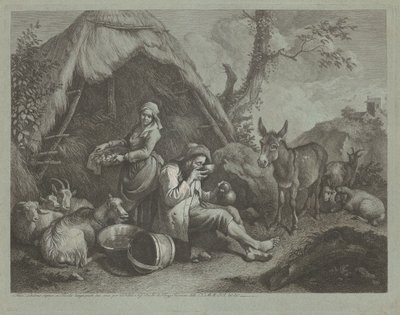 Ancià i dona asseguts amb una cistella d