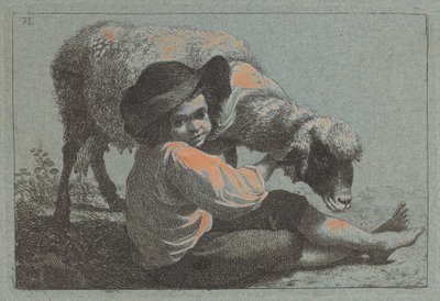 Istuva talonpoika, jolla on lammas tekijältä Francesco Londonio