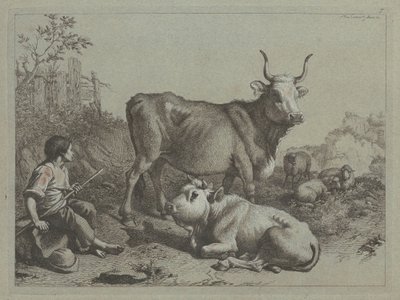 Istuva paimen härän ja härän kanssa, 1763. tekijältä Francesco Londonio