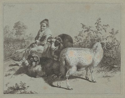 Istuva paimentar kolmen oinaan kanssa, 1762. tekijältä Francesco Londonio