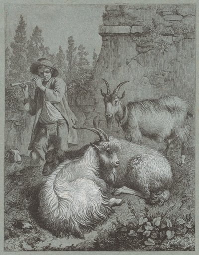 Paimen soittaa huilua vuohien kanssa, 1764. tekijältä Francesco Londonio