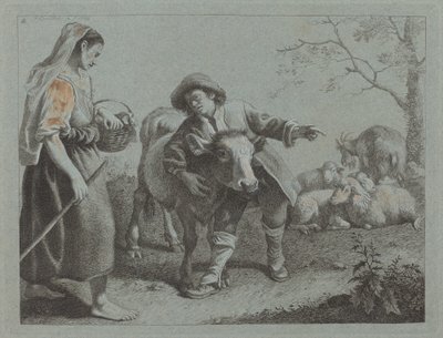 Paimen, joka osoittaa suunnan paimentyttärelle, 1762. tekijältä Francesco Londonio