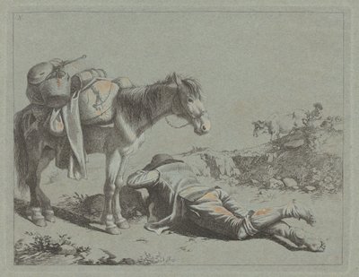 Paimen levossa lähellä laumahevosta, n. 1762. tekijältä Francesco Londonio