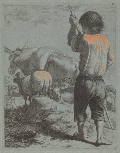 Paimen aasin, lampaan ja vuohen kanssa, 1759. tekijältä Francesco Londonio