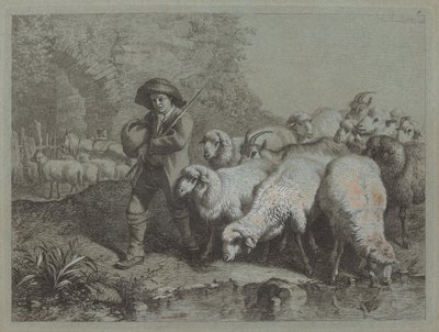 Paimen säkin kanssa ajamassa laumaa, 1763. tekijältä Francesco Londonio