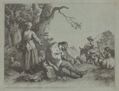 Nukkuva paimenpoika ja nainen lapsen kanssa, 17591782. tekijältä Francesco Londonio
