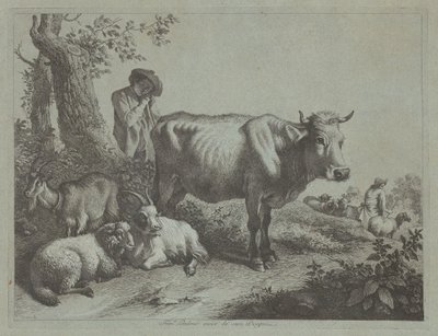 Pysyvä lehmä ja paimenpoika lauman kanssa, 1760-luku. tekijältä Francesco Londonio