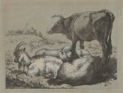 Pysyvä härkä, kaksi lammasta ja vuohi, c. 1762. tekijältä Francesco Londonio