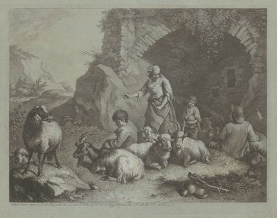 Nainen, paimenpojat ja lampaat lähellä kaaria, 17591782. tekijältä Francesco Londonio