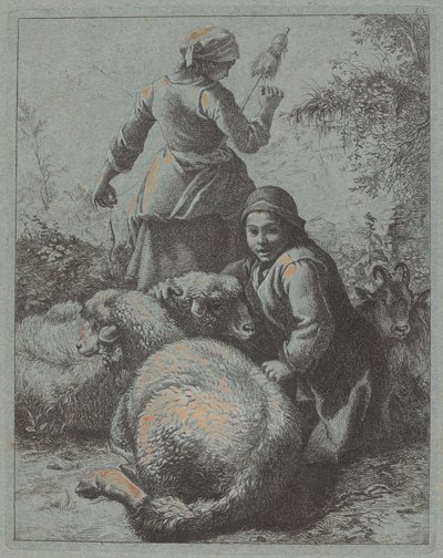 Nainen Spinner ja paimen lauman kanssa, 17581759. tekijältä Francesco Londonio