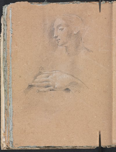 Verona Sketchbook: Naisen pää ja vasen käsi sivu 42, 1760. tekijältä Francesco Lorenzi
