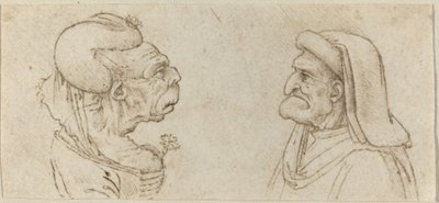 Kaksi groteskia päätä tekijältä Francesco Melzi after Leonardo da Vinci