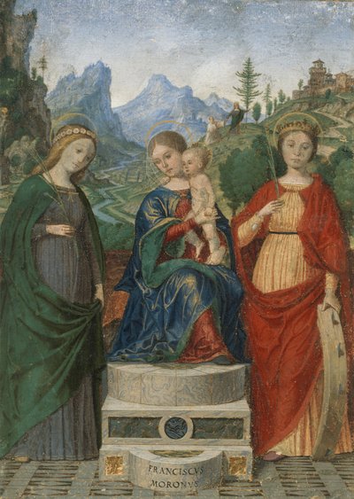 Neitsyt ja lapsi istuivat pyhien Cecilian ja Katariina Aleksandrialaisen välillä, n. 1510-15. tekijältä Francesco Morone