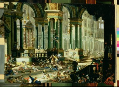 Heliodoroksen karkottaminen Salomon temppelistä (öljy kuparille) tekijältä Francesco Peresi