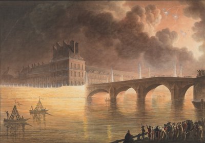 Juhla yleisen rauhan puolesta Pariisissa 18. Brumaire. Kuninkaallinen silta, 1801-2 tekijältä Francesco Piranesi
