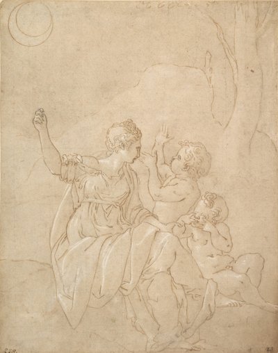 Klassinen naishahmo Diana tai Venus kahdella lapsella, n. 1539-42. tekijältä Francesco Primaticcio