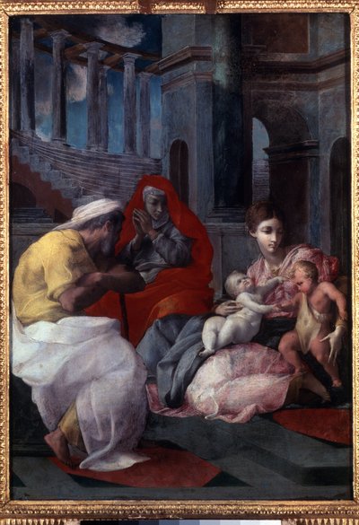 "Pyhä perhe Pyhän Johannes Kastajan ja Pyhän Elisabetin kanssa" (Pyhä perhe Johannes Kastajan ja Pyhän Elisabetin kanssa) Francesco Primaticcion maalaus, joka tunnetaan nimellä Le Primatice (1504 - 1570) tekijältä Francesco Primaticcio