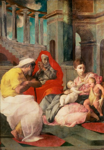 Pyhä perhe Pyhän Elisabetin ja Pyhän Johannes Kastajan kanssa, 1541-1543 (öljy liuskekivellä) tekijältä Francesco Primaticcio