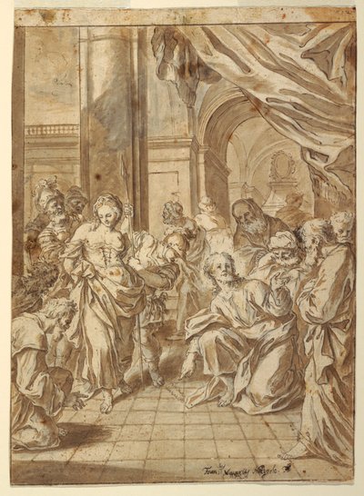 Piirros, Kristus ja aviorikollinen nainen, 1750-60 tekijältä Francesco Saverio Mergolo