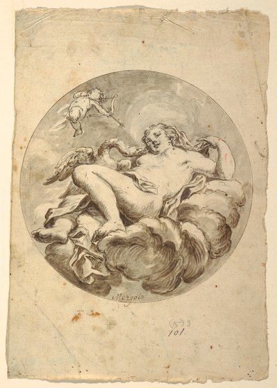 Piirustus, kattofresko: Leda ja joutsen, n. 1775. tekijältä Francesco Saverio Mergolo