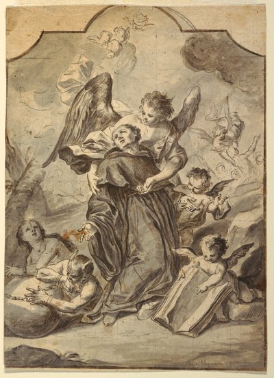 Piirros, näky pyhästä benediktiinimunkista, 1776 tekijältä Francesco Saverio Mergolo