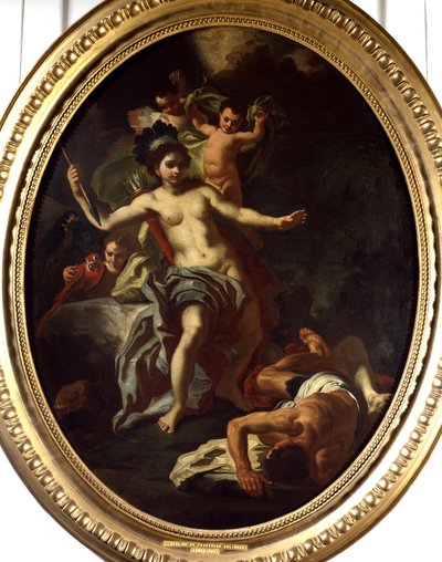 Amerikan allegoria Francesco Solimenan (1657-1747) maalaus työpajasta (ec.ital.) 1738 La Rochelle, Museum of the New World. tekijältä Francesco Solimena