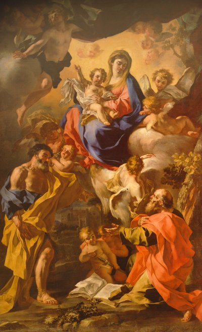 Francesco Solimena (1657-1747) Madonna ja lapsi Pyhän Pietarin ja Paavalin välillä tekijältä Francesco Solimena