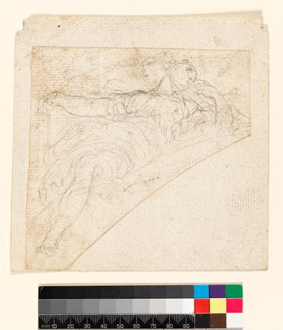 Recto: Tutkimus naishahmolle spandrelissa. Verso: Piirustus paperin takapuolelle, ennen vuotta 1747 tekijältä Francesco Solimena