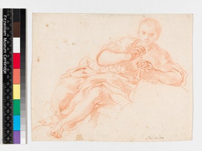 Paimen puhaltaa piippua, ennen vuotta 1747 (punainen liitu paperille) tekijältä Francesco Solimena