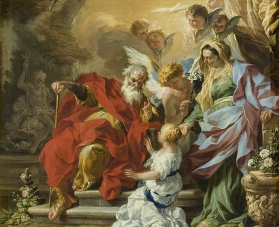 Neitsyt Marian kasvatus, noin 1680 (öljy kuparille). tekijältä Francesco Solimena