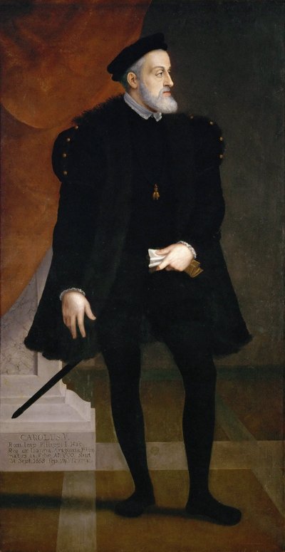 Keisari Kaarle V:n (1500-1558) muotokuva - Francesco Terzio (Terzi) (n. 1523-1591). Öljy kankaalle, c. 1550. Mitat : 204x108 cm. Taidehistoriallinen museo, Vienne tekijältä Francesco Terzio