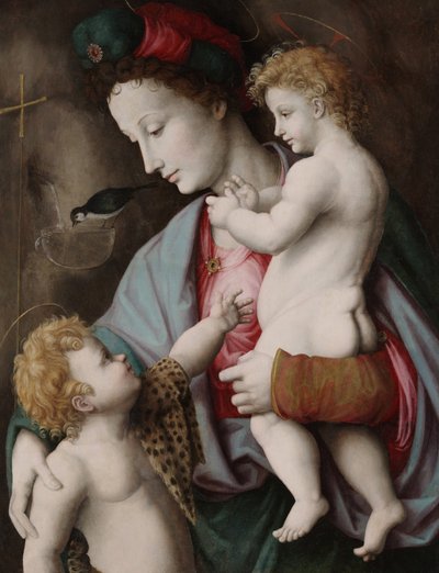 Madonna ja lapsi St. Johnin kanssa, n. 1525 (öljy paneelissa) tekijältä Francesco Ubertini Il Bacchiacca