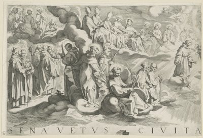 Sienan kartta (vasen yläosa) Senavetus civitas virginis (otsikko esineessä) tekijältä Francesco Vanni