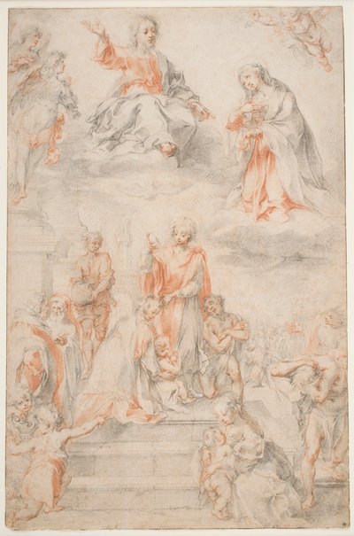 Saint Ansano kastaa sienalaisia, n. 1593 (liitu paperille) tekijältä Francesco Vanni