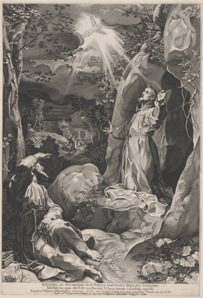 Pyhä Franciscus vastaanottamassa stigmat tekijältä Francesco Villamena, after Federico Barocci