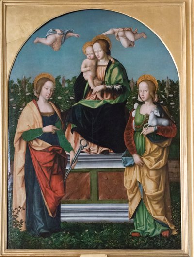 Madonna ja lapsi, St. Agatha ja St. Agnes tekijältä Francesco Zaganelli di Bosio