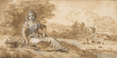Istuva tyttö maisemassa, 1702-88. tekijältä Francesco Zuccarelli