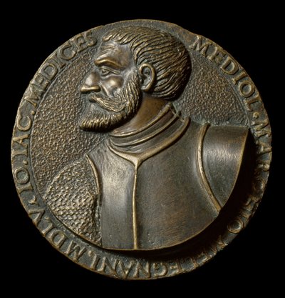 Gian Giacomo de Medici dit il Medeghinon (1497-1556) rintakuva, Francesco da Sangallo dit il Margotta (1494-1576) valmistama italialainen Condottiero-mitali Firenze, Bargellon kansallismuseo tekijältä Francesco da Sangallo