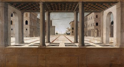 Arkkitehtoninen vedute. Noin 1490/1500 tekijältä Francesco di Giorgio Martini