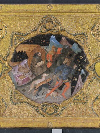 Yksityiskohta Dianan ja Actaeonin tarinasta, Saint Jerome: cassone-paneeli tekijältä Francesco di Michele