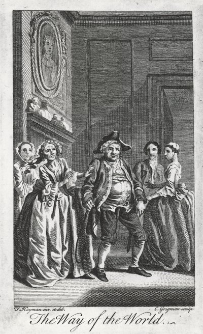 Kohtaus The Way of the World, kirjoittanut William Congreve (1670-1729), kaiverrus Charles Grignon Francis Haymanin piirroksesta Lincoln