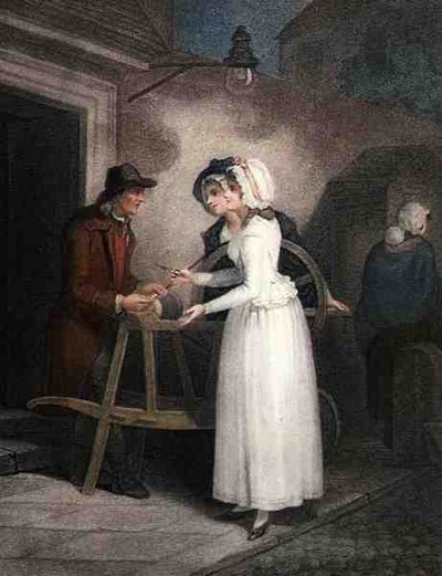 "Knives, Scissors and Razors to Grind", levy 6 "The Cries of London", kaiverrus Giovanni Vendramini (1769-1839), pub. kirjoittanut Colnaghi & Co. tekijältä Francis (after) Wheatley