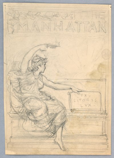 Suunnittelu Manhattan Illustrated Monthly Magazine -lehden kanteen tekijältä Francis Augustus Lathrop
