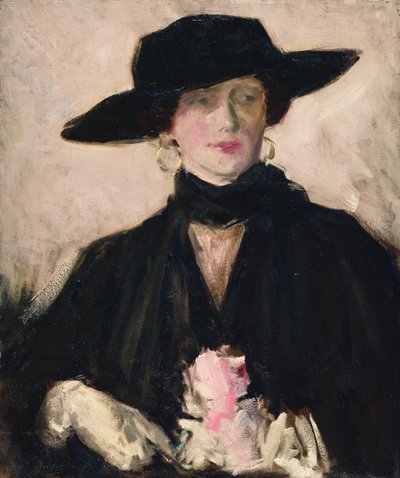 Lady in a Black Hat (öljy kankaalle) tekijältä Francis Campbell Boileau Cadell