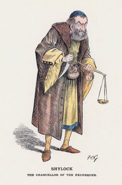 Shylock, valtiovarainministeri (väri litho) tekijältä Francis Carruthers Gould