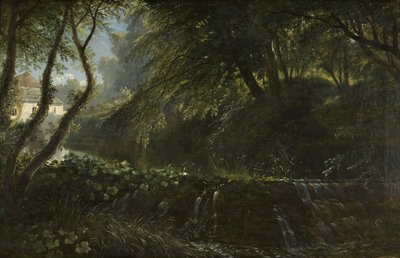 Jokikohtaus padon ja myllyn kanssa, n. 1823 tekijältä Francis Danby